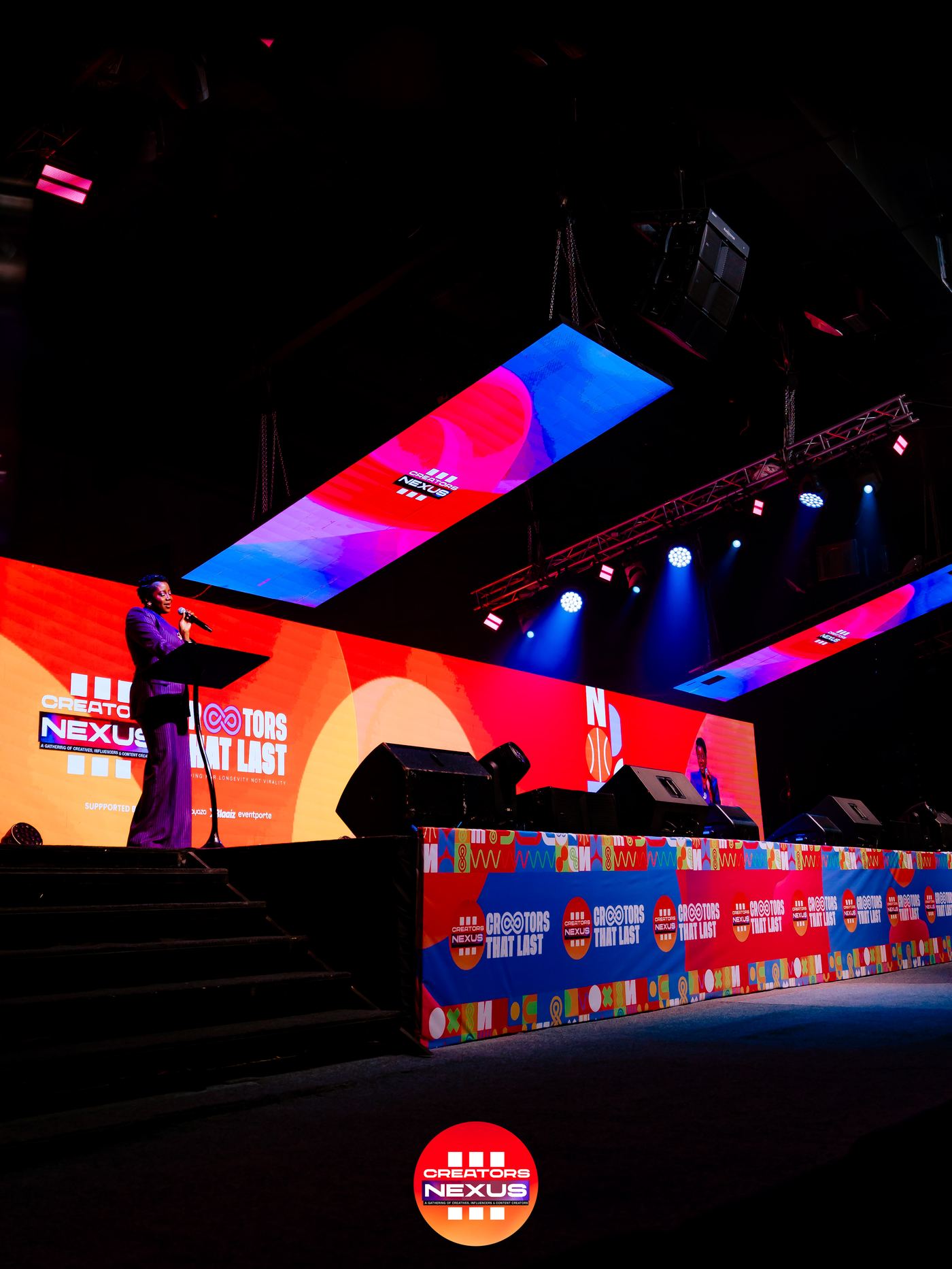 Wide view of the Creators Nexus stage during a session.